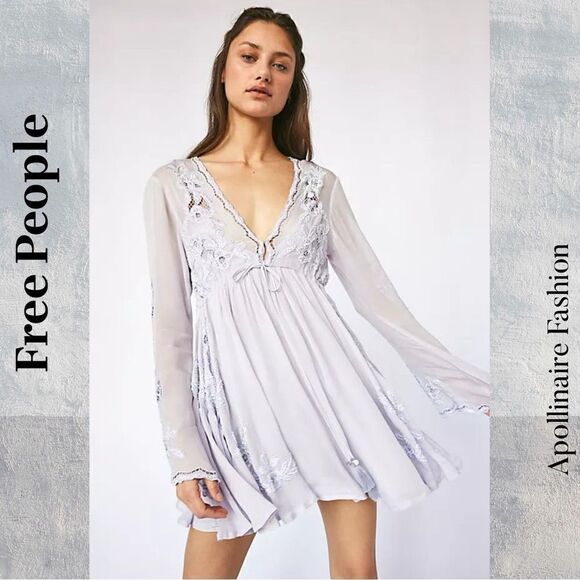 FREE PEOPLE LITA MINI DRESS EMBELLISHED IN PURPLE LARGE NWT - Picture 1 of 12